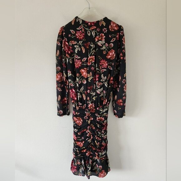 A.L.C. | Haven Ruched Floral Print 100% Silk Dress black red sz 0 - Picture 3 of 6